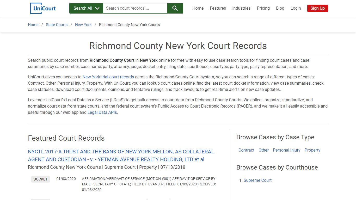 Richmond County New York Court Records | New York | UniCourt